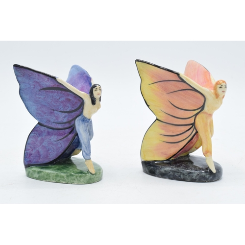 95 - A pair of Carlton Ware Butterfly Lady figures, one in purple, one in orange (2), 8cm tall.