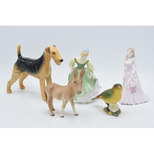 122 - Beswick to include a matte donkey foal, a matte Greenfinch and an Airedale Terrier together with Fai... 