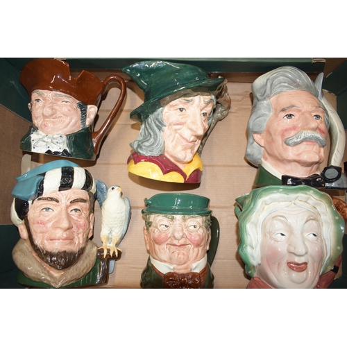 128 - Large Royal Doulton character jugs to include Mark Twain, Pied Piper, Pickwick, The Falconer and Old... 