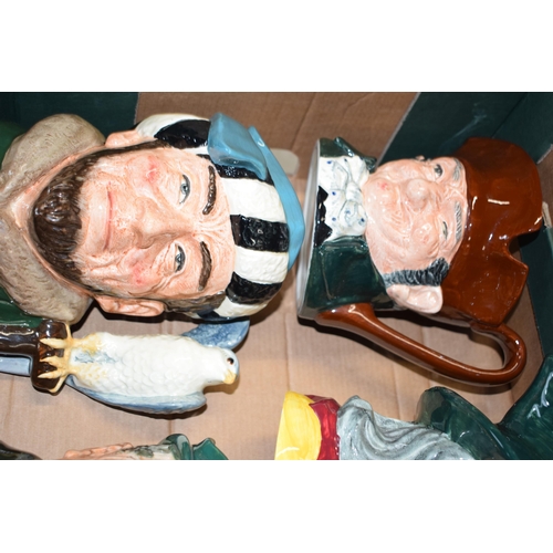 128 - Large Royal Doulton character jugs to include Mark Twain, Pied Piper, Pickwick, The Falconer and Old... 