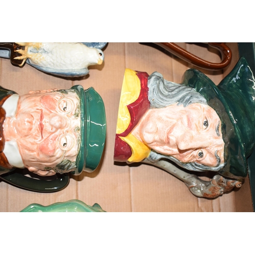 128 - Large Royal Doulton character jugs to include Mark Twain, Pied Piper, Pickwick, The Falconer and Old... 