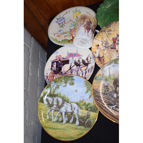 147 - Pottery to include Danbury Mint Working Horses plates and mugs, Royal Doulton and others.