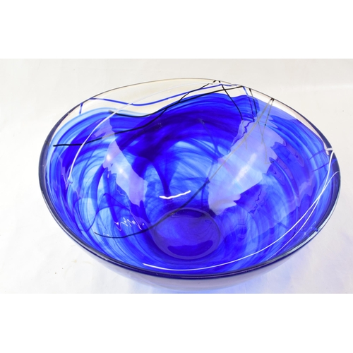 150 - Kosta Boda large blue Swedish glass bowl, 34cm diameter.