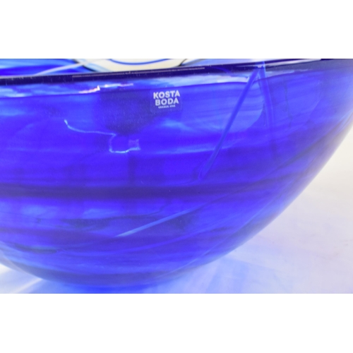 150 - Kosta Boda large blue Swedish glass bowl, 34cm diameter.