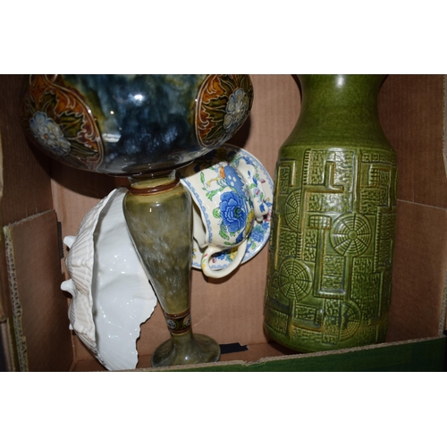 158 - Pottery to include a large Doulton stoneware vase (af), a West German Vase, Doulton figure (af), and... 