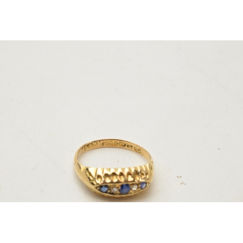 167 - 18ct gold diamond and sapphire ring, Birmingham 1916, 2.5 grams, size K.