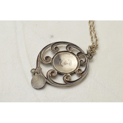 168J - Silver and enamel Charles Horner pendant with silver chain.