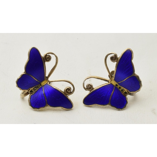 168K - Scandinavian silver and enamel butterfly earrings, marked 'KH 925' (2).