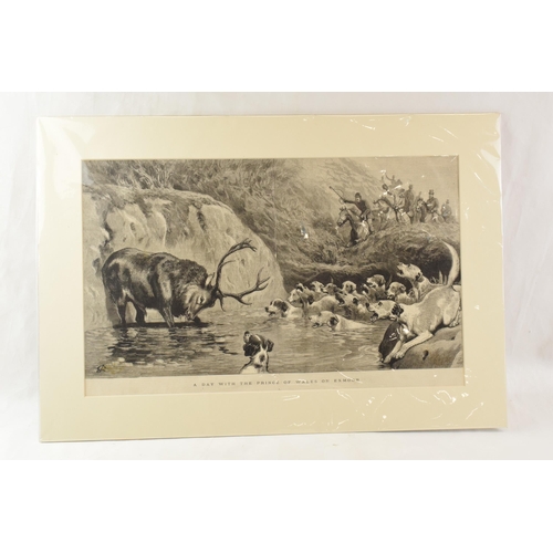 463 - Mounted magazine engraving / illustration 'A Day with the Prince of Wales on Exmoor', stag hunting i... 