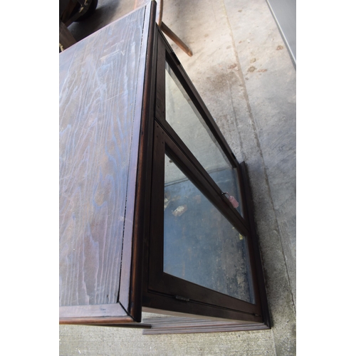 486 - Edwardian stained pine glass display cabinet with locking doors, with key, 81x60x95cm tall.