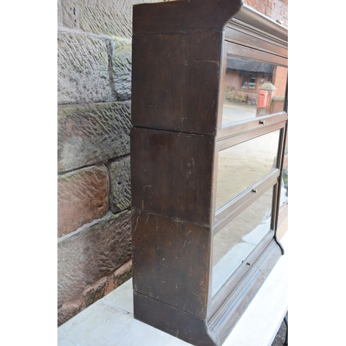 488 - Early 20th century three section barrister's bookcase with sliding doors with brass knobs, Globe Wer... 