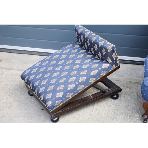 490 - Victorian adjustable upholstered footstool with later upholstered nursing chair on original casters,... 