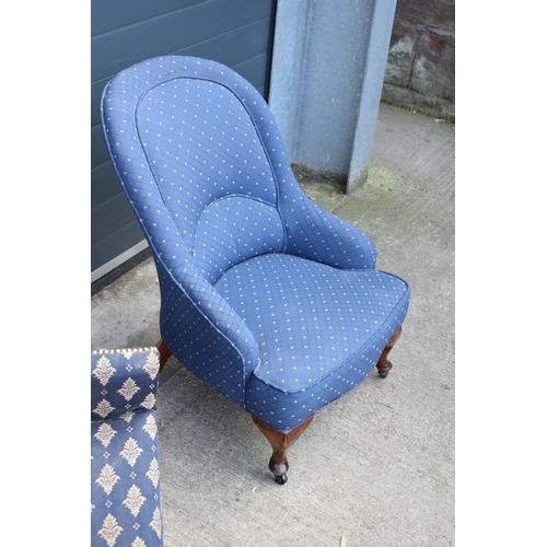 490 - Victorian adjustable upholstered footstool with later upholstered nursing chair on original casters,... 