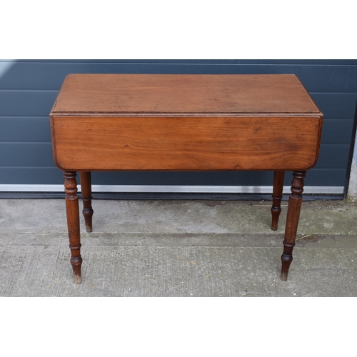 493 - 19th century pembroke table with single drawer, 90x85x70cm tall (when folded).