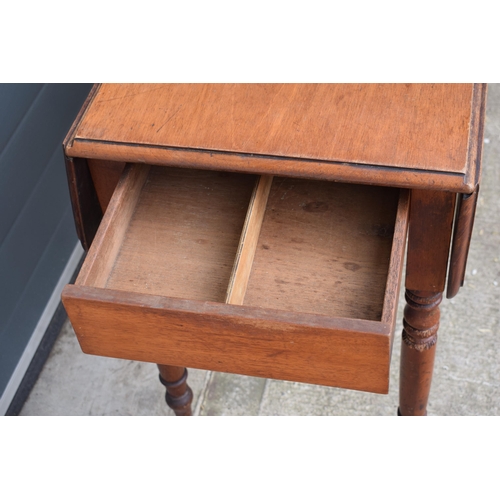 493 - 19th century pembroke table with single drawer, 90x85x70cm tall (when folded).