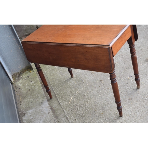 493 - 19th century pembroke table with single drawer, 90x85x70cm tall (when folded).