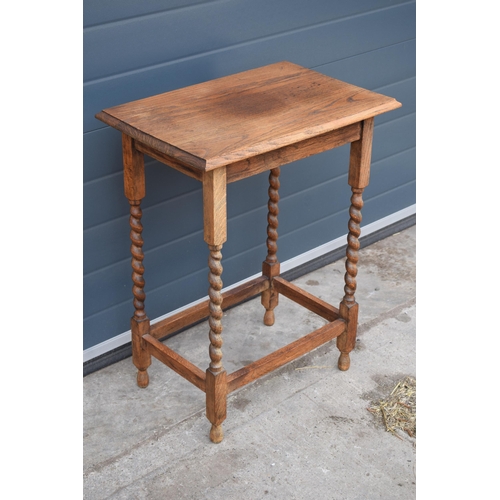 497 - Edwardian side table with barley twist legs, 58x40x75.