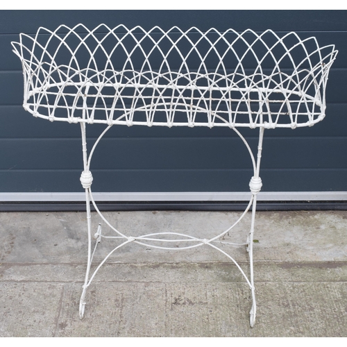 514 - Victorian white painted wire garden planter, 83x31x79cm tall.