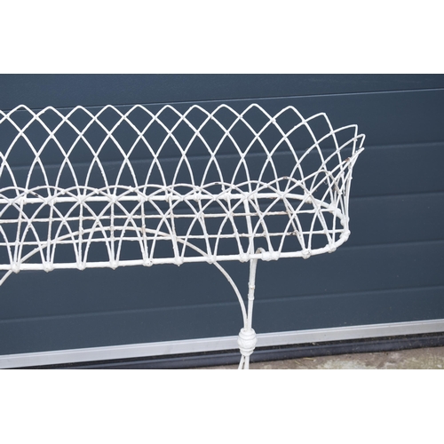 514 - Victorian white painted wire garden planter, 83x31x79cm tall.