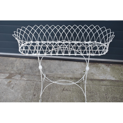 514 - Victorian white painted wire garden planter, 83x31x79cm tall.