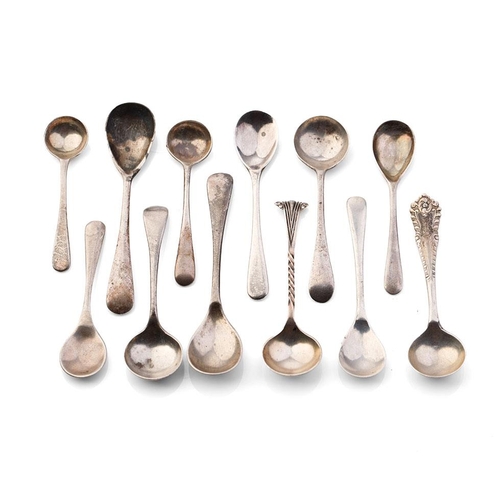 310 - A good collection of silver condiment spoons of varying forms, sizes and ages, 58.4 grams (12).