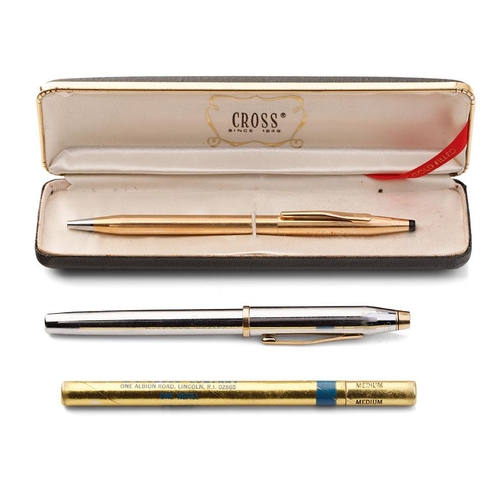 382 - Cased Cross 14ct gold filled ball point pen with refill and a similar Cross fountain pen.