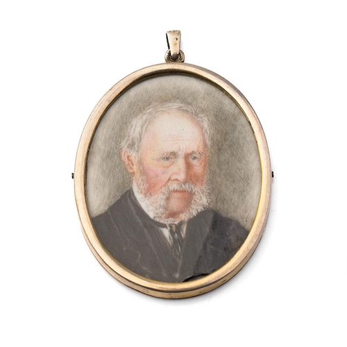 393 - Late Victorian miniature portrait of a bearded wise gentleman set in silver gilt frame, 7.5cm tall.