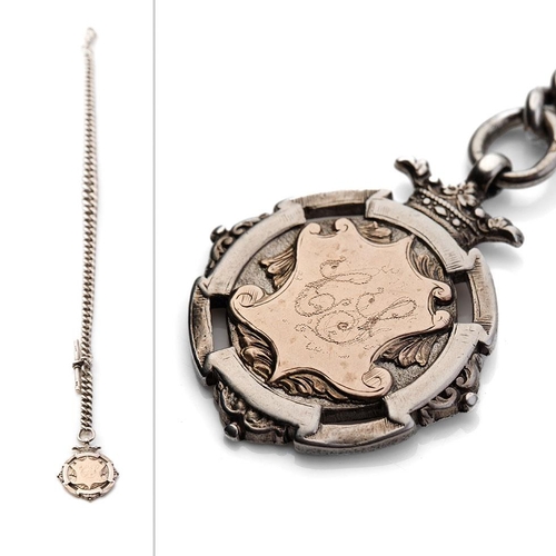 434 - Hallmarked graduated silver Albert pocket watch chain with T-bar and fob, 80.0 grams, 41cm long.