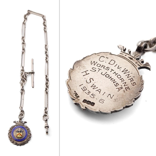 440 - Hallmarked silver Albert pocket watch chain with T-bar and fob, 49.2 grams, 41cm long.