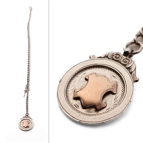 447 - Hallmarked silver Albert pocket watch chain with T-bar and fob, 41.1 grams, 40cm long.