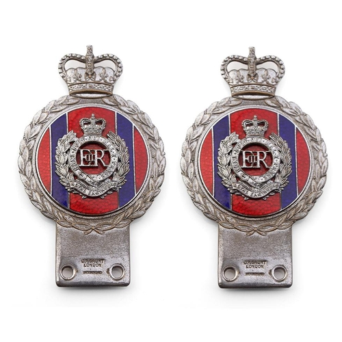 452 - Two J R Gaunt of London military regiment car badges, Royal Engineers, 15cm tall.