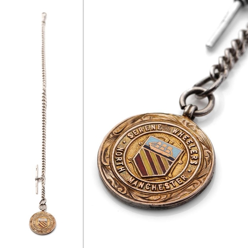 456 - Hallmarked silver Albert pocket watch chain with T-bar and fob, 28.3 grams, 32cm long.