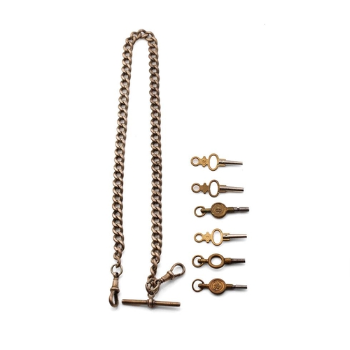 464 - Hallmarked silver Albert chain, 46.3 grams, 40cm long, with a collection of keys.