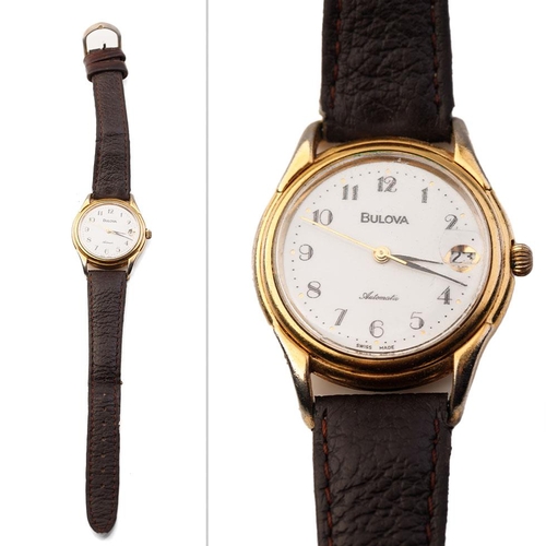 473 - Bulova Automatic 25 Jewel gentlemans wristwatch on leather strap, 35mm, in working order.