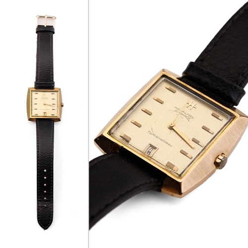 474 - 1970's Hamilton Automatic Fontainebleau gentleman's wristwatch, on leather strap, square dial, with ... 