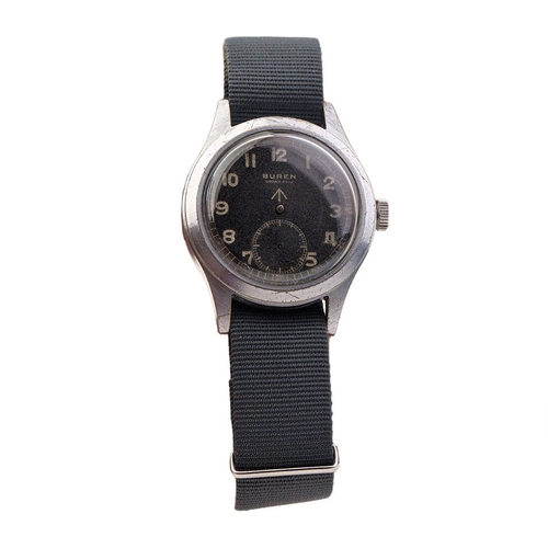 478 - Buren Grand Prix 'Dirty Dozen' British military issue manual wristwatch, signed black Arabic dial, w... 