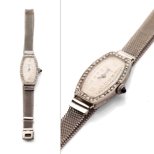 480 - Rolex ladies cocktail wristwatch, with platinum case set with old cut diamonds, on 9ct white gold st... 