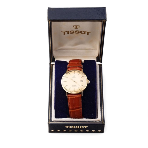 481 - 18ct gold Tissot Seastar, automatic movement, on leather strap, 36mm, working order, serviced in 202... 