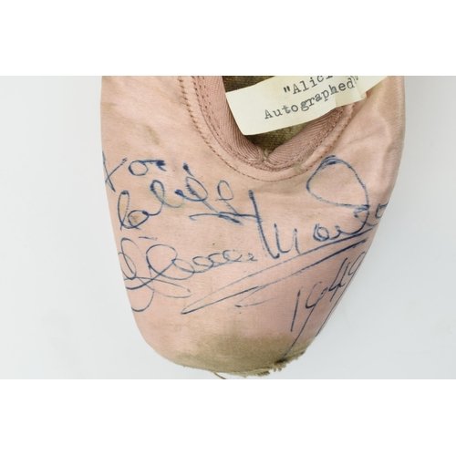 172 - Alicia Markova: a 1940s pink ballet pointe shoe, signed by Markova 'To Cliff Alicia Markova 1949', 2... 