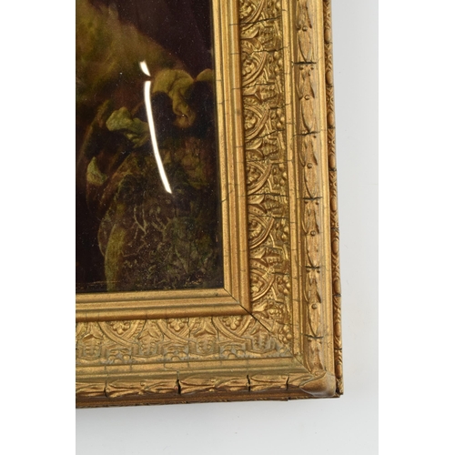 221 - A convex glass crystoleum, portrait of a young woman facing left, in period gilt frame, 30x25cm.