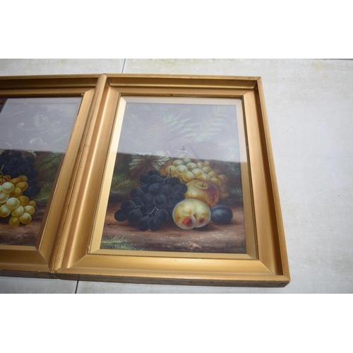 224 - Edwin Steele (1861-1933): a pair of painted fruit and foliage scenes, both signed 'E Steele', on pap... 