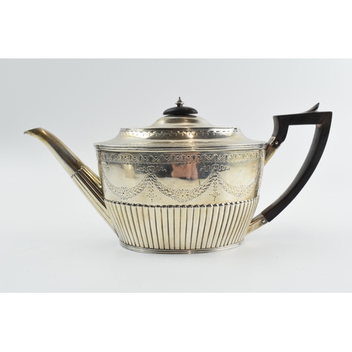 292 - Victorian hallmarked silver teapot with engraved decoration, 362.7 grams / 11.66 oz gross weight, eb... 