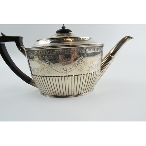 292 - Victorian hallmarked silver teapot with engraved decoration, 362.7 grams / 11.66 oz gross weight, eb... 