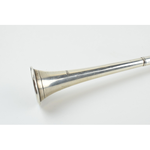 294 - Hallmarked silver candle snuffer in the form of a hunting horn, 47.5 grams, 30.5cm long, Chester 190... 