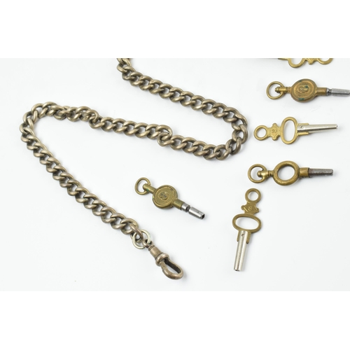 464 - Hallmarked silver Albert chain, 46.3 grams, 40cm long, with a collection of keys.