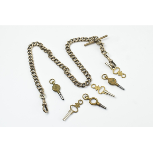 464 - Hallmarked silver Albert chain, 46.3 grams, 40cm long, with a collection of keys.