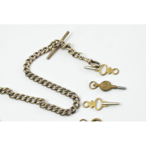 464 - Hallmarked silver Albert chain, 46.3 grams, 40cm long, with a collection of keys.