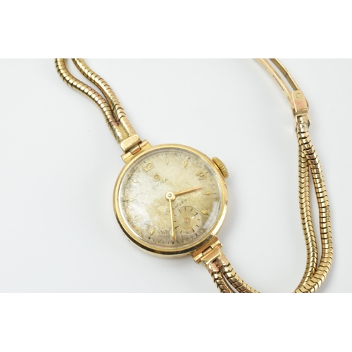 468 - 9ct gold cased ladies Cyma wristwatch, 21mm, on 9ct gold bracelet, 18.1 grams, non working.