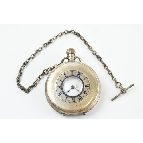 469 - Hallmarked silver 'Bravingtons Renown' Half Hunter pocket watch with blued hands, Birmingham 1931, i... 