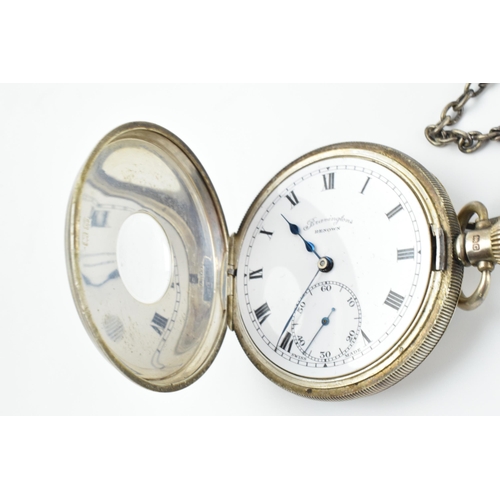 469 - Hallmarked silver 'Bravingtons Renown' Half Hunter pocket watch with blued hands, Birmingham 1931, i... 